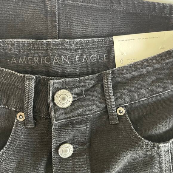 NEW American Eagle Hi-Rise A-line Denim Mini Skirt Button Front Black - Size 0 - Picture 4 of 5
